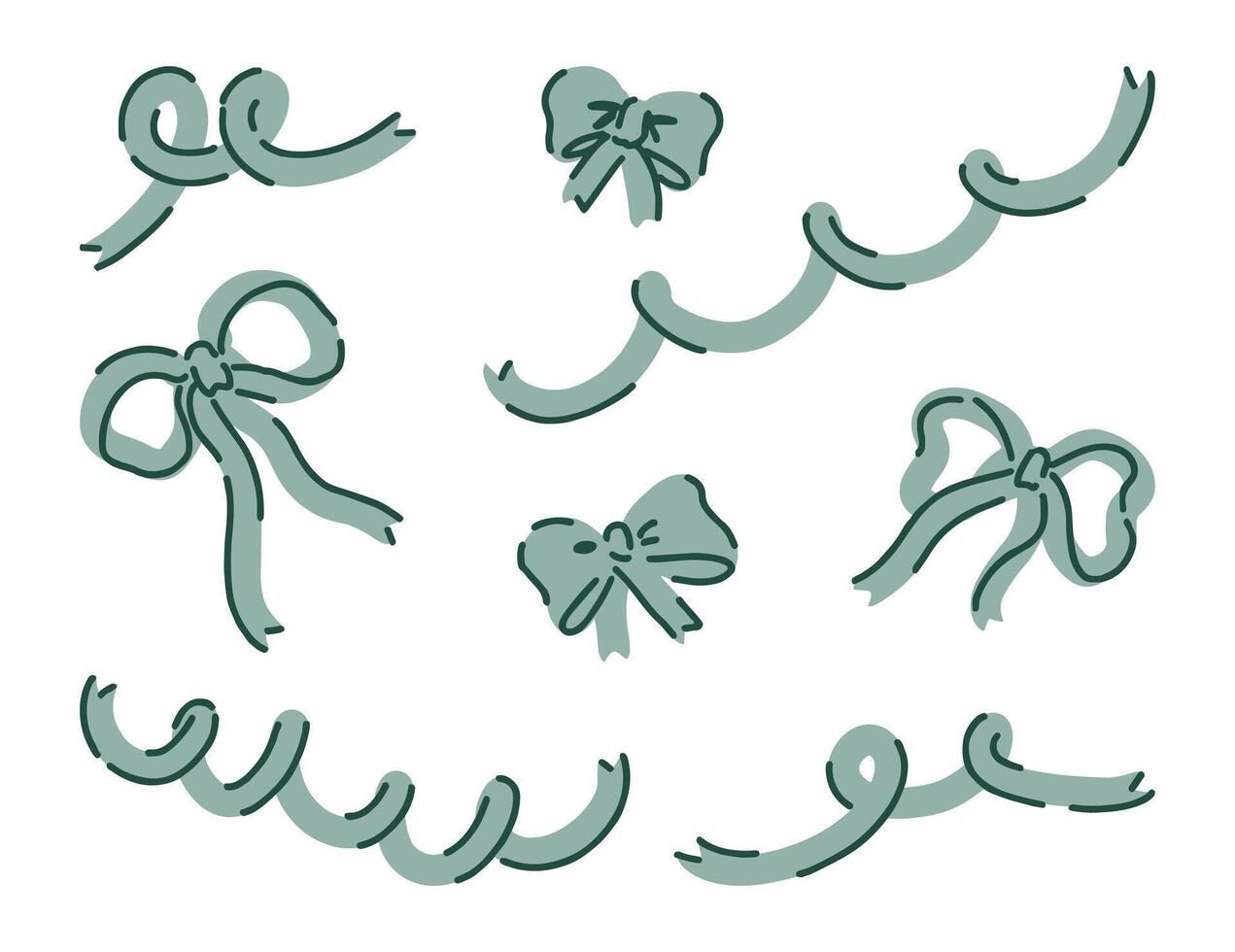 Set of various bows, gift ribbons, bowknots in cartoon style. Present wrapping decoration clip arts. Hand drawn illustration for holiday. vector