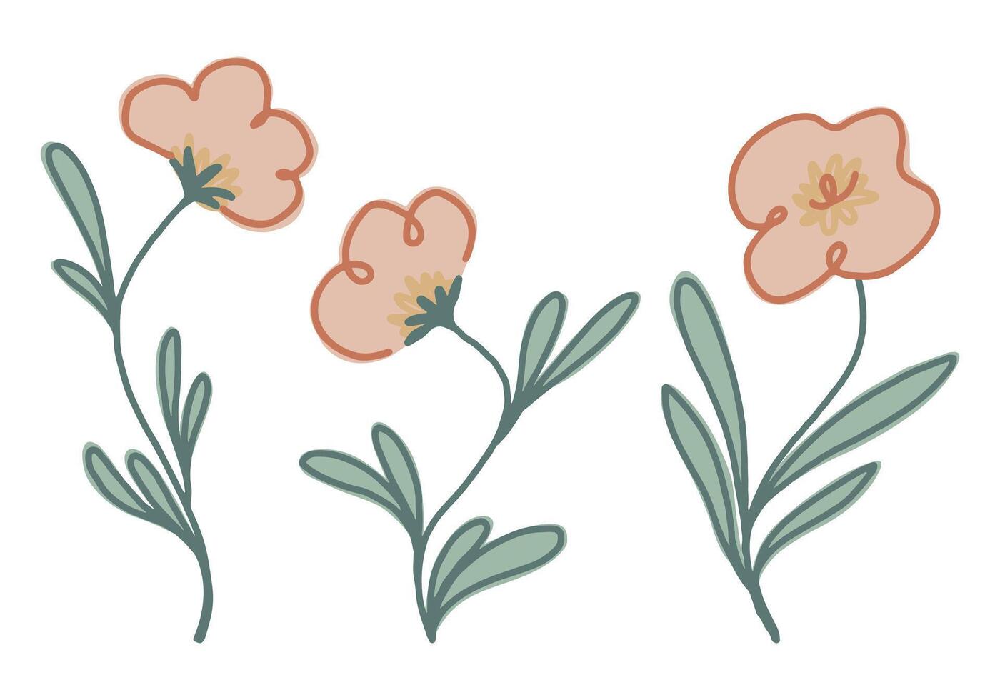 Collection of simple flowers. Hand drawn abstract botanical illustrations isolated on white. vector