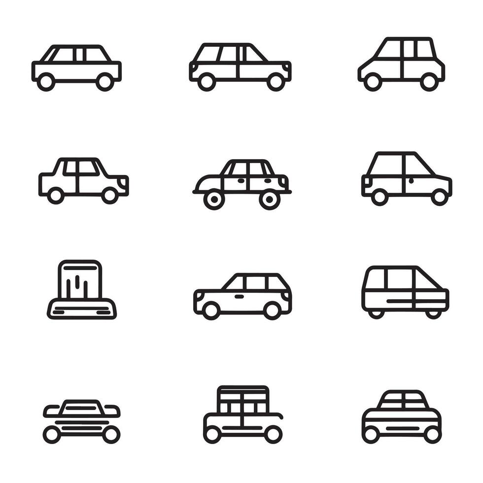 transport line icons set of various cars vector