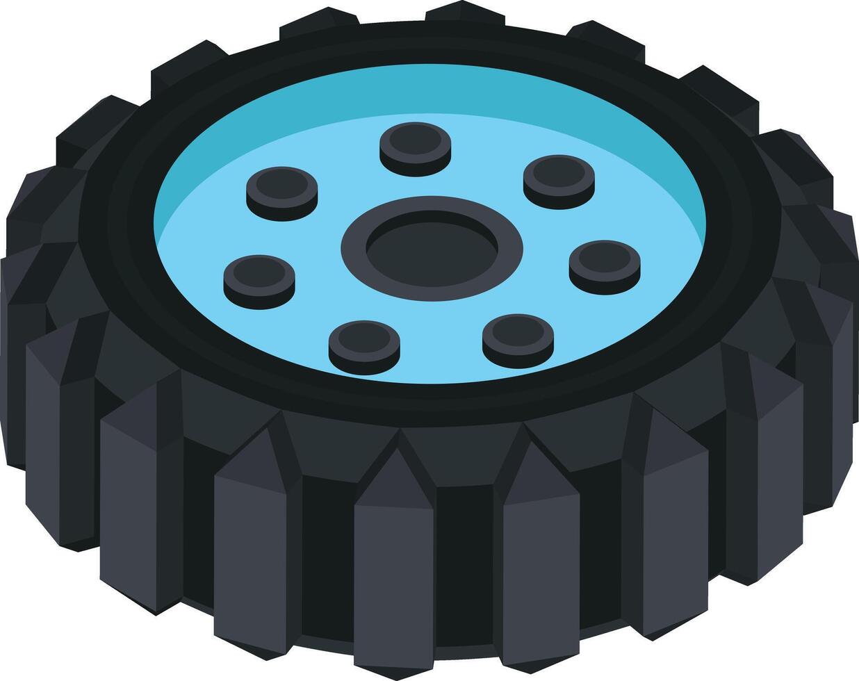 Isometric Vehicle Tire with Sky Blue Rim vector