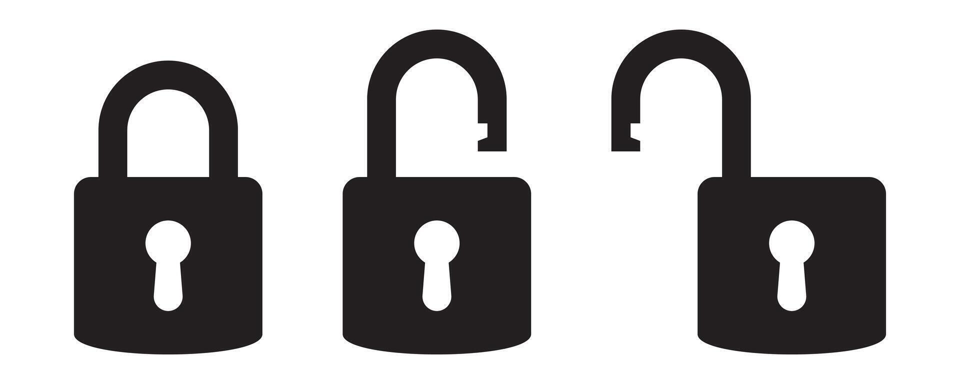 Padlock icon, security icon. Black locked and unlocked padlock icons. vector