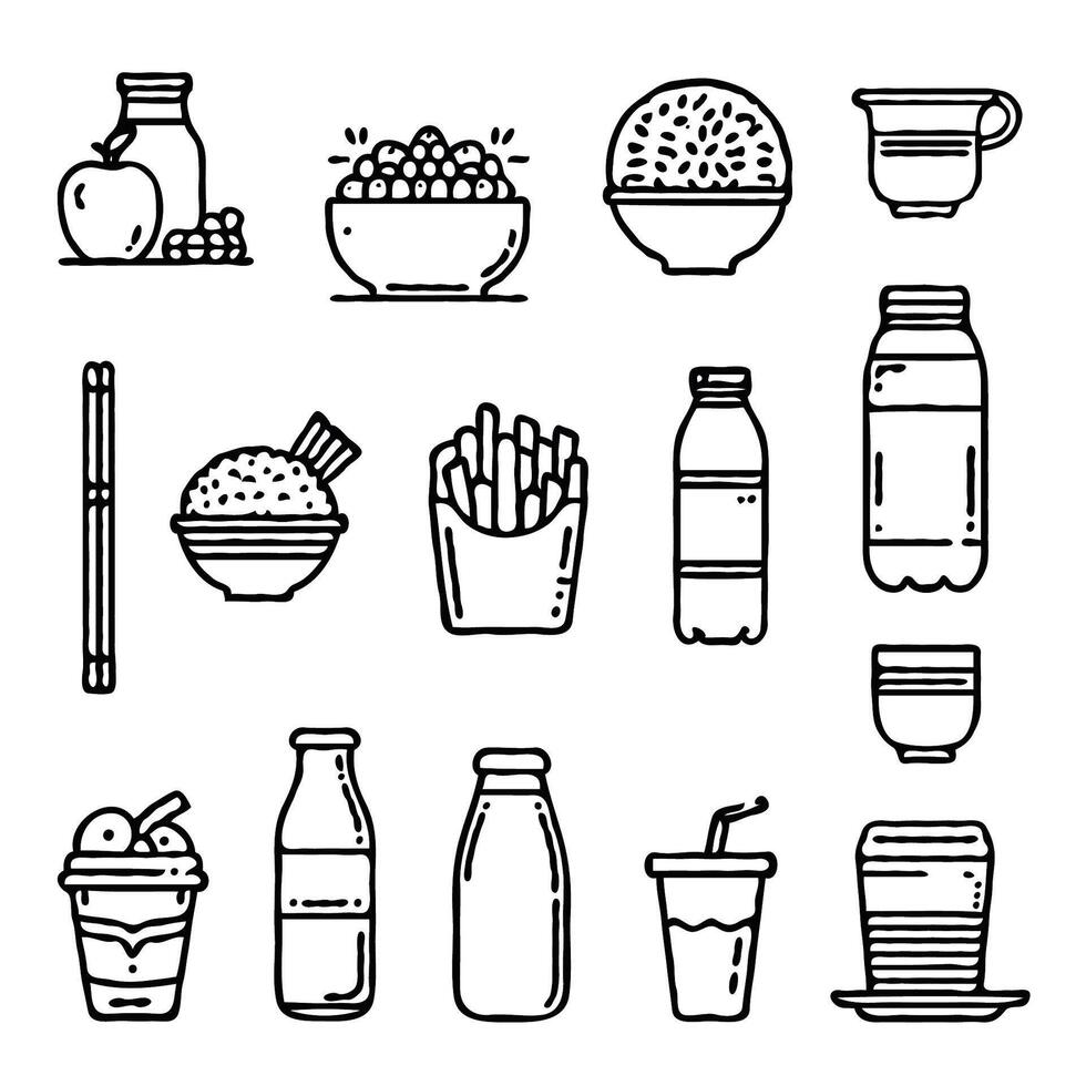 Fast food Hand drawn illustration, contour, line art fast icons, black and white decorative elements, food amp drink illustrations menu vector