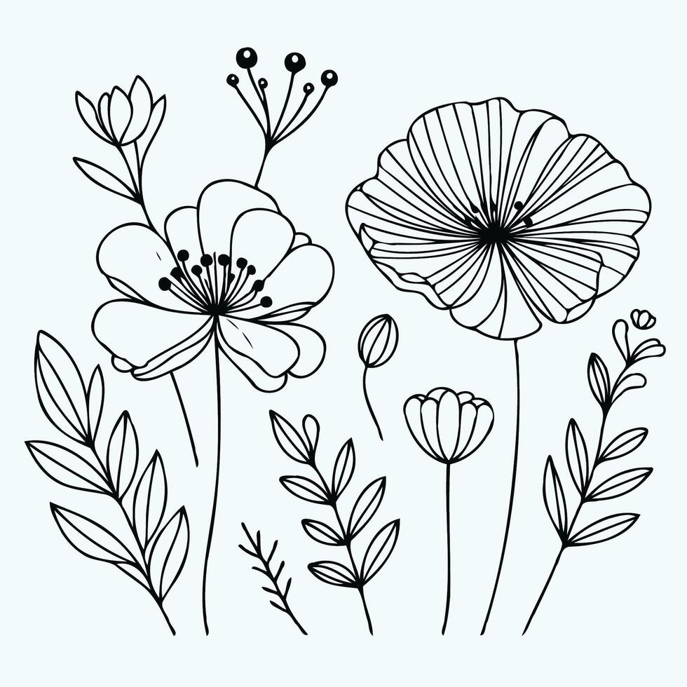 illustration of flowers in doodle style vector