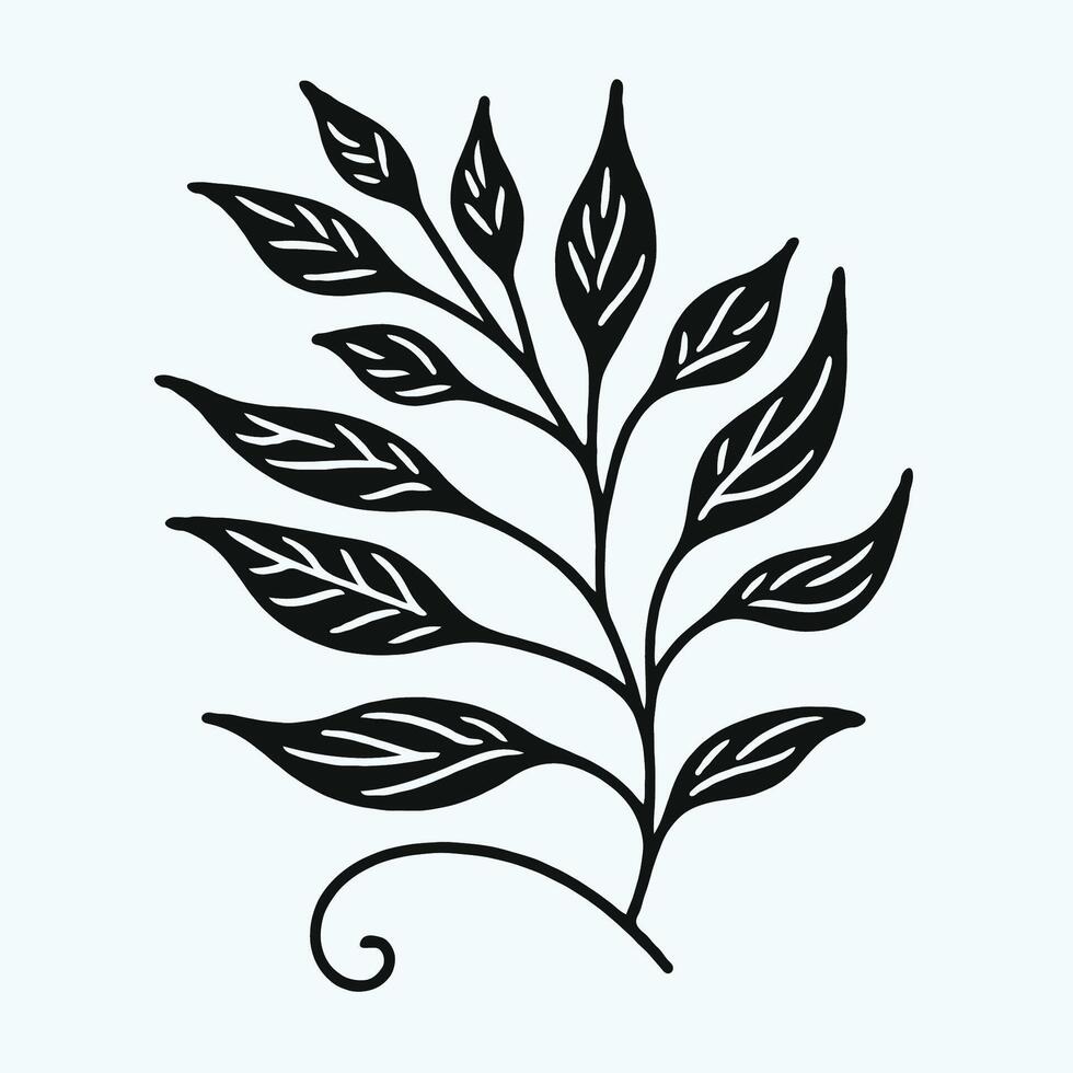 A black and white illustration of a leaf vector