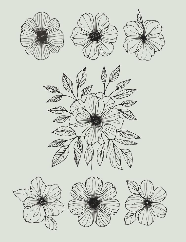 Set of flowers in black and white vector