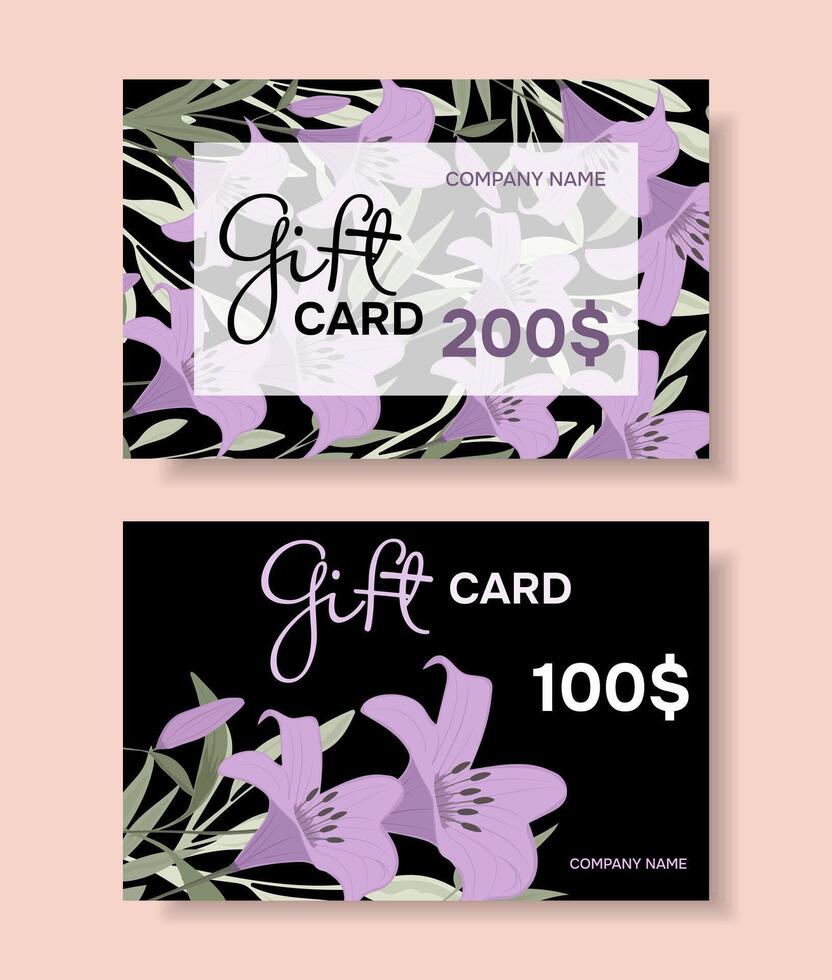 Gift vouchers templates with lily flowers. Business floral cards template. Abstract background. vector