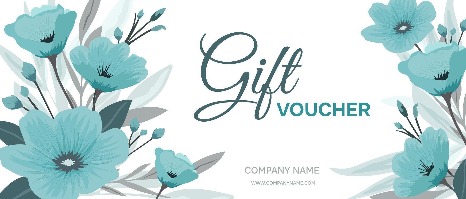 Gift certificate template with blue flowers. vector