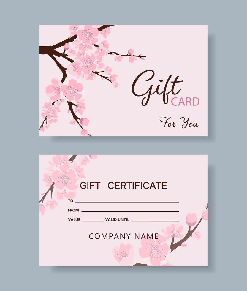 Gift card with sakura flowers. Cherry blossom background. vector