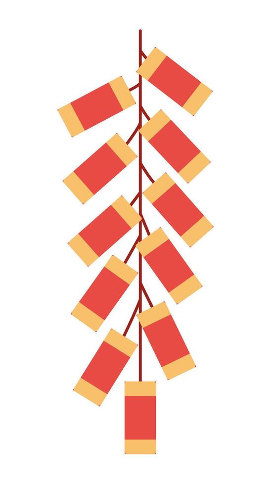 Chinese firecrackers bunch hanging on a string. Traditional Chinese festive elements for Lunar New Year. White background. vector