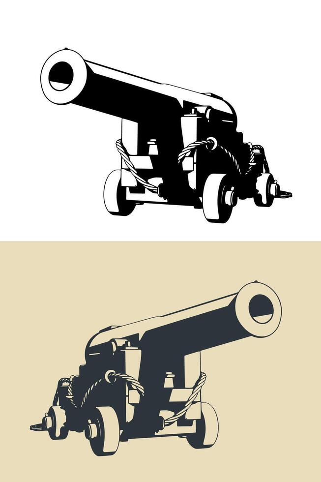 Vintage artillery naval cannon illustrations vector