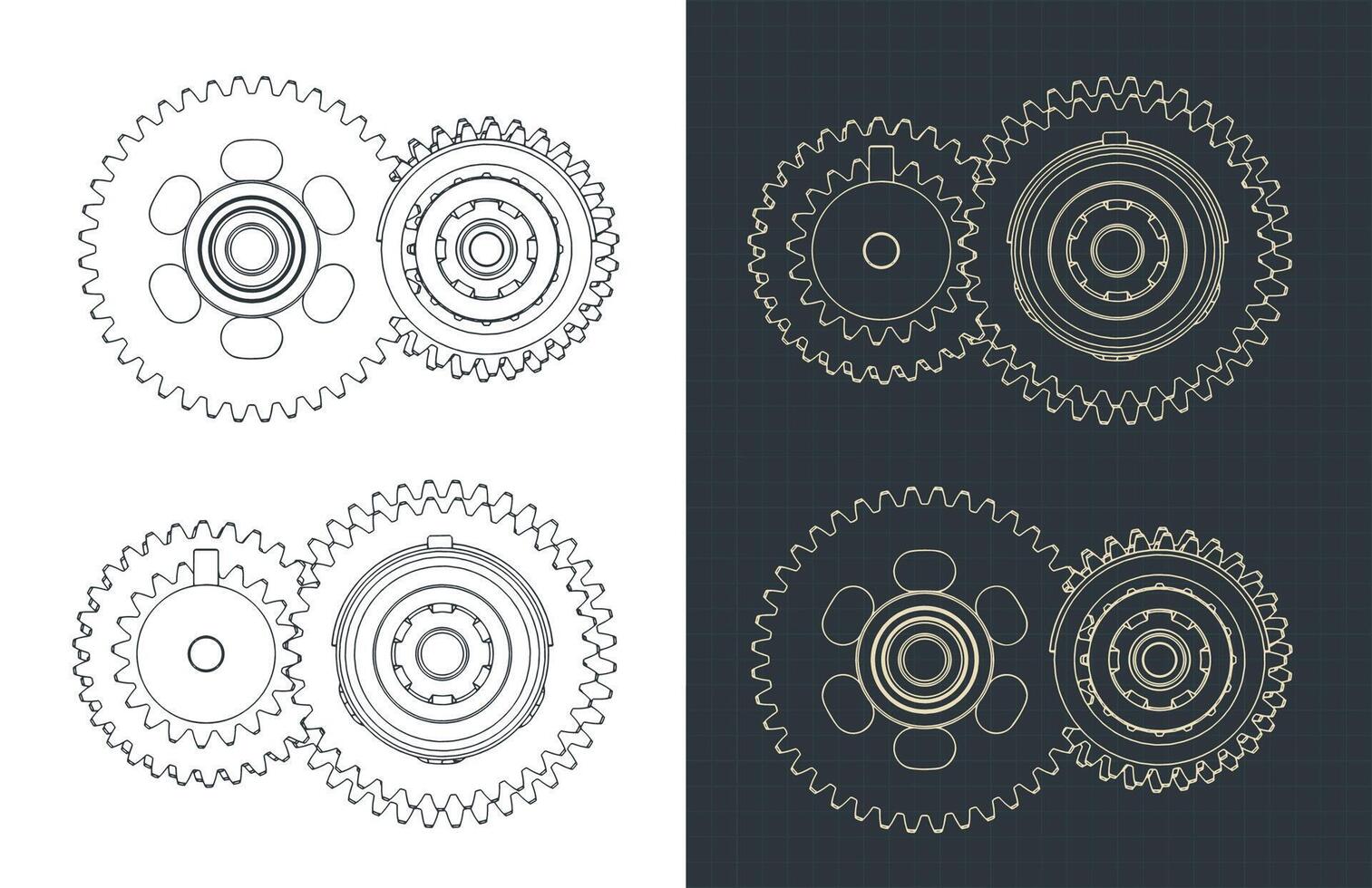 Mechanisms and gears blueprints vector