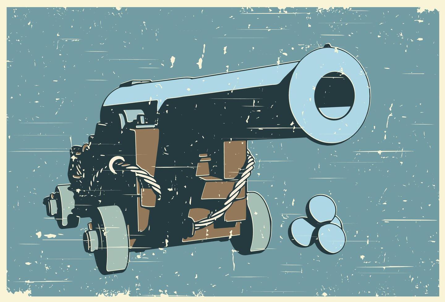 Vintage naval cannon retro poster illustration vector