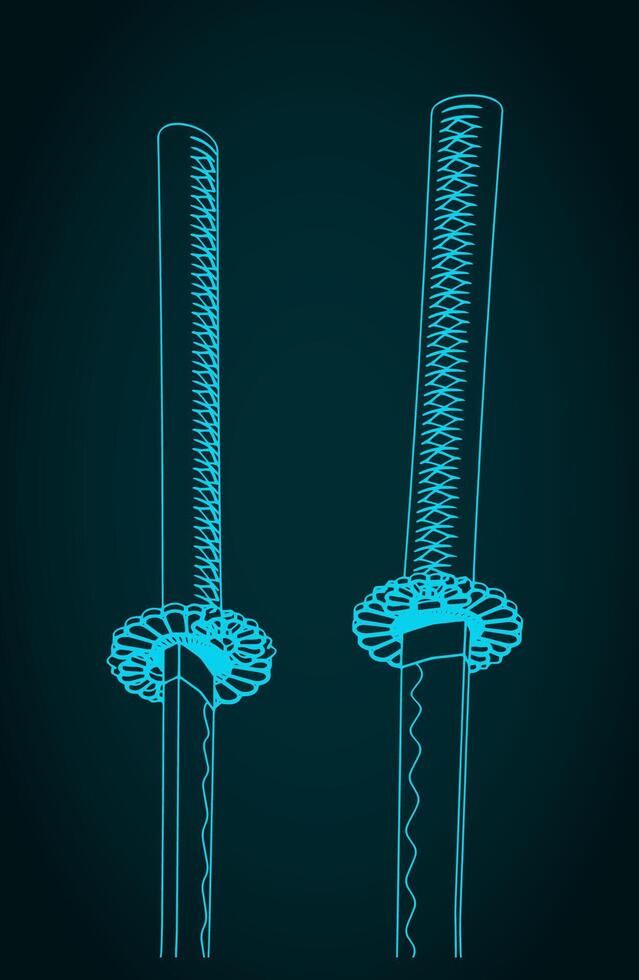 Japanese katana swords slose-up vector
