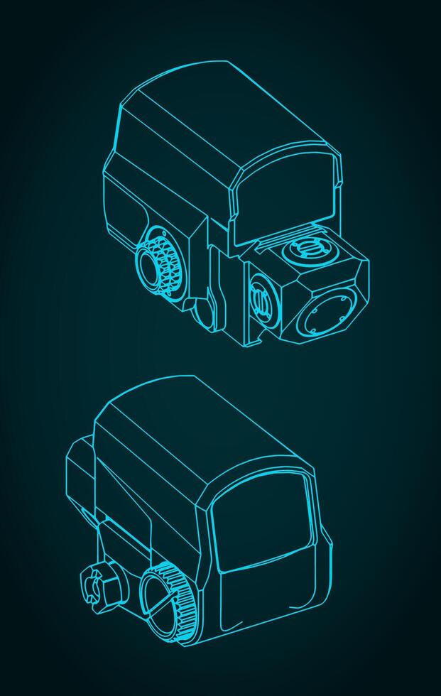 Collimator sight isometric blueprints illustration vector