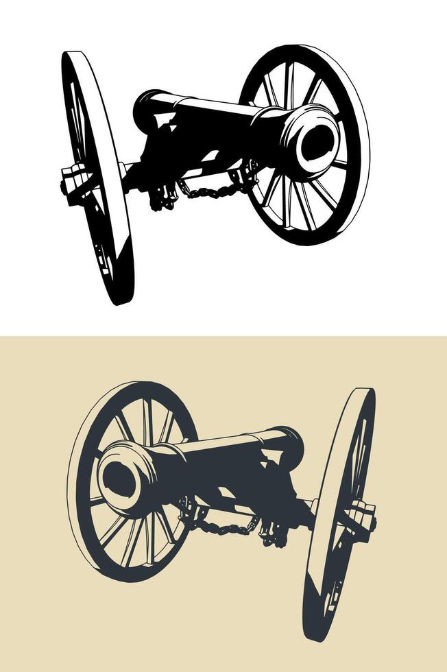 Vintage artillery cannon close-up vector
