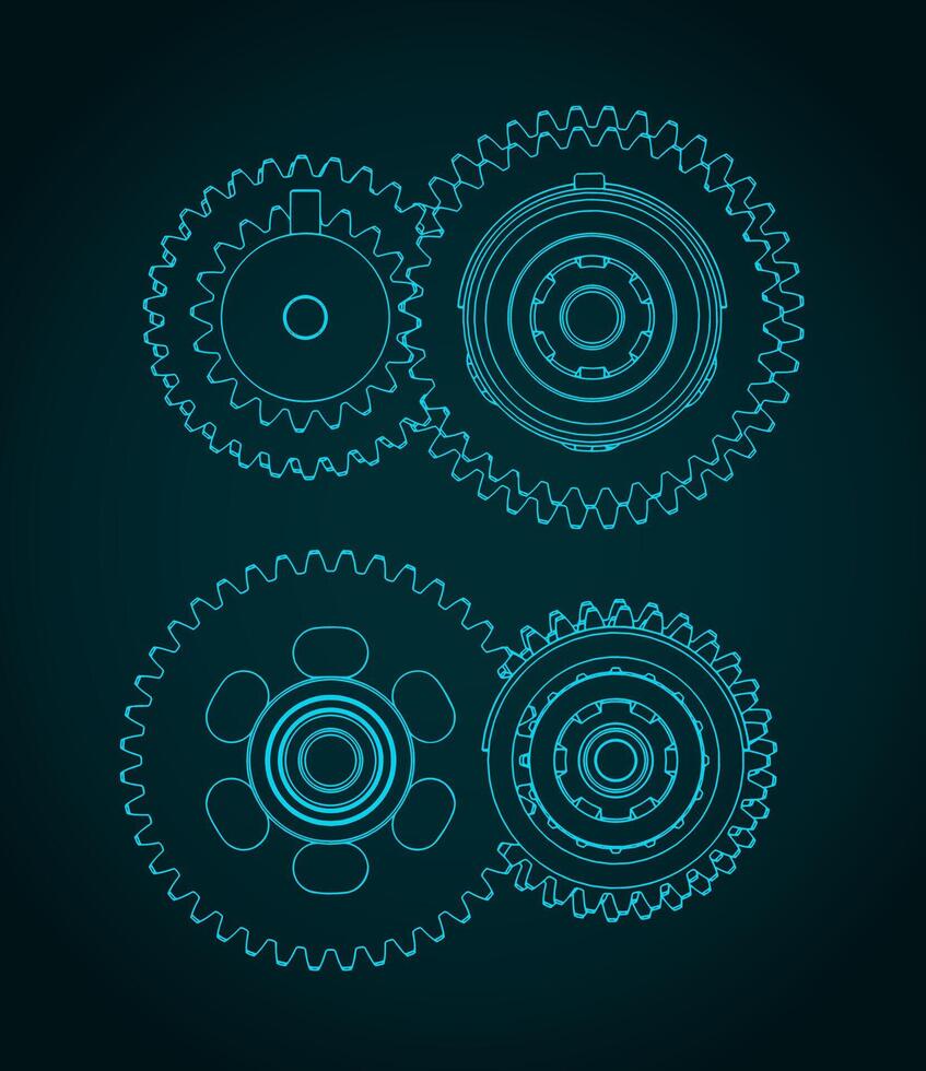 Mechanisms and gears blueprints illustration vector