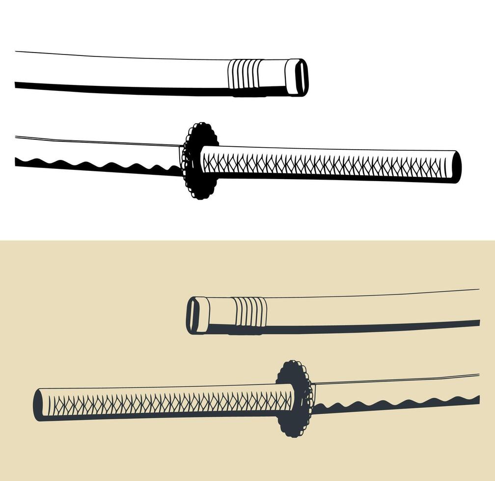 Japanese katana sword slose-up vector