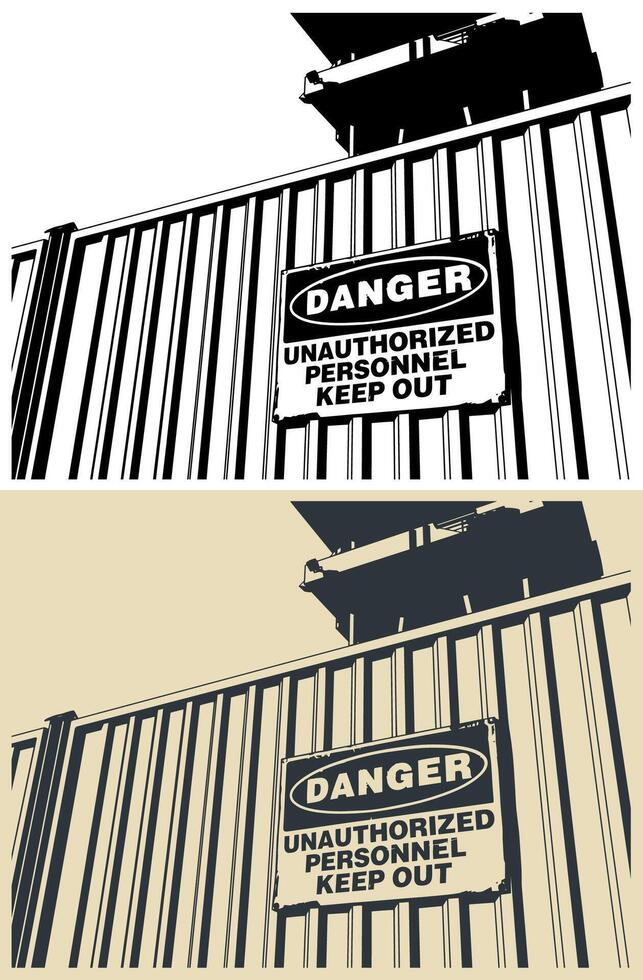 Metal fence of a closed guarded area illustrations vector