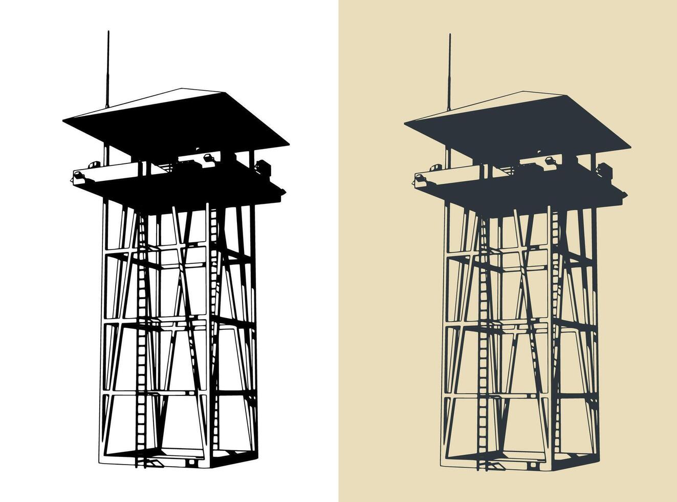 Military watchtower illustrations vector