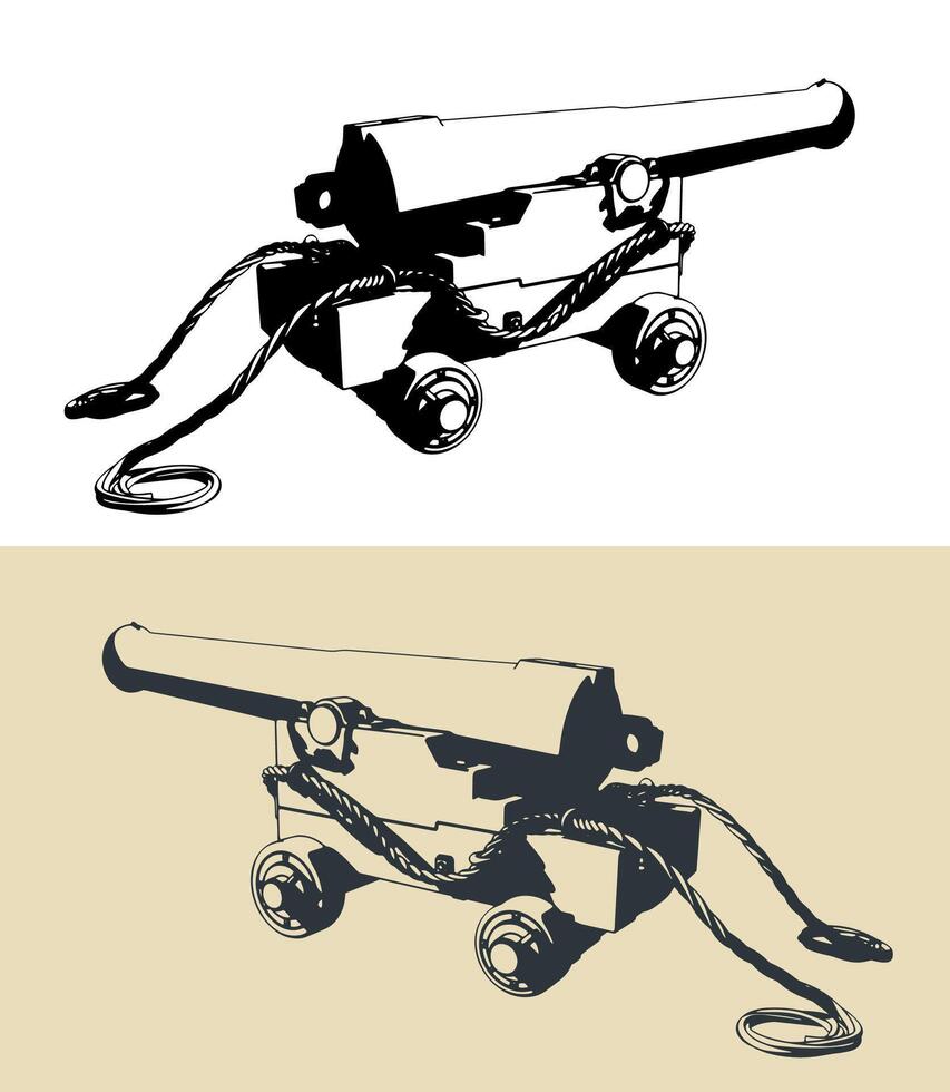 Vintage artillery naval cannon vector