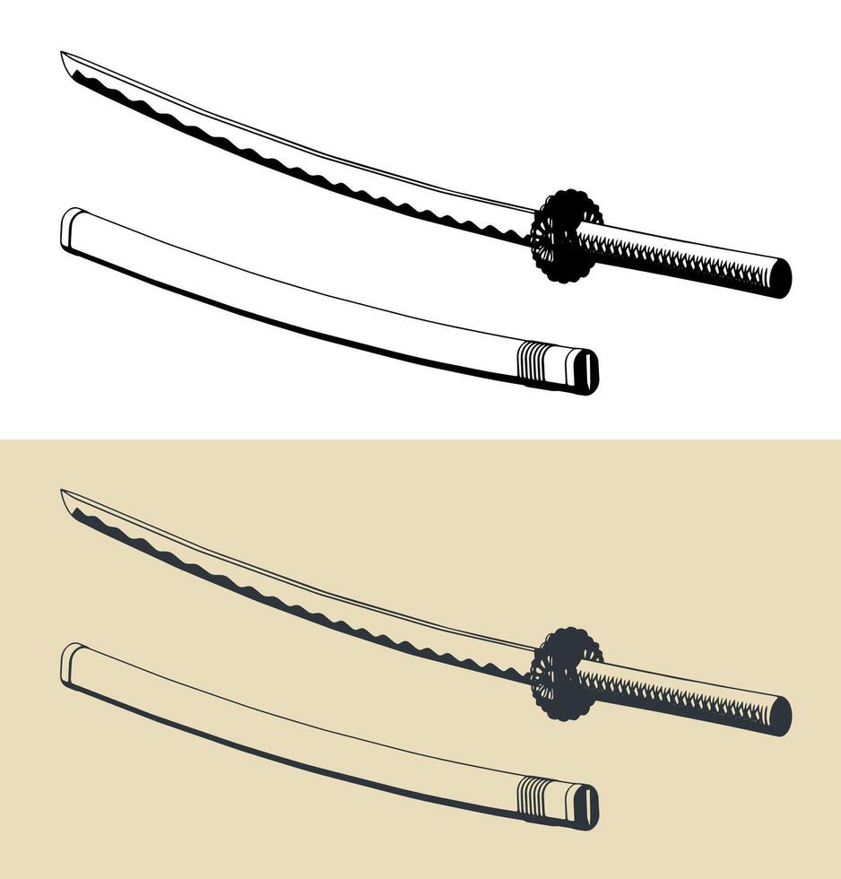 Japanese katana sword illustrations vector