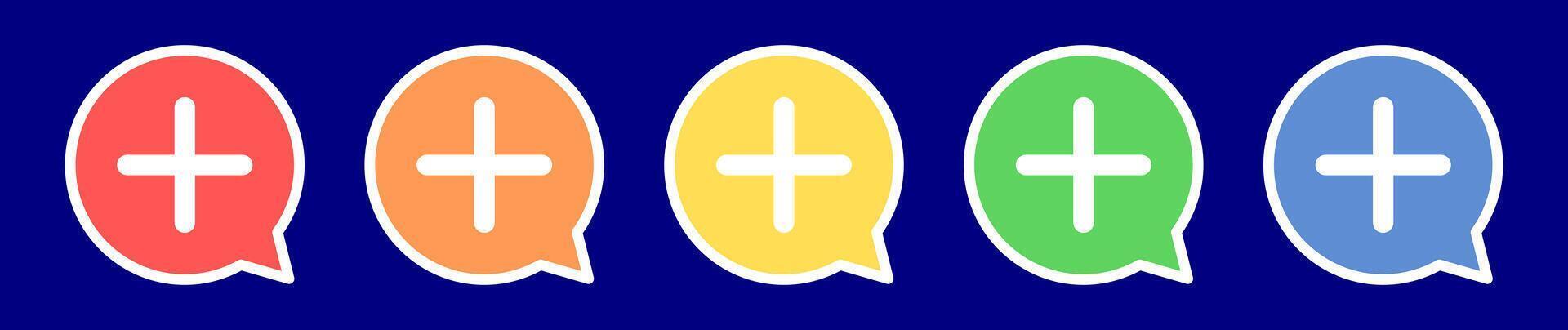 Speech bubble plus sign icon. Add sign icon in various colors. vector