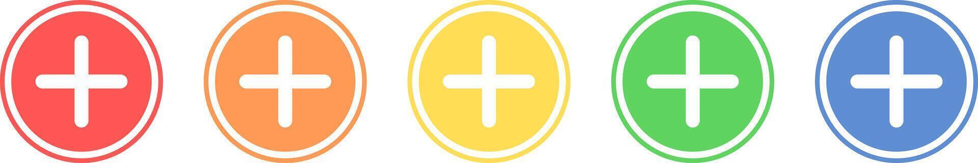 Plus sign icon set. Add sign icon in various colors. vector