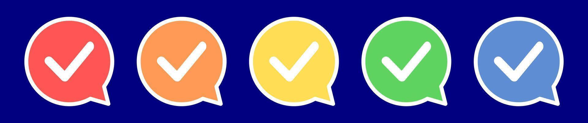 Speech bubble check mark icon. Confirmation icon in various colors. vector