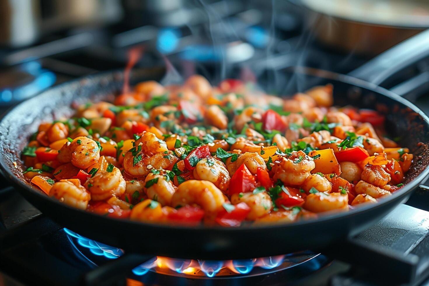 A pan with food cooking photo