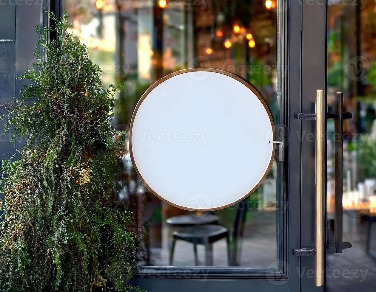 front view of wooden Blank circle store company signage for customer design in a city photo
