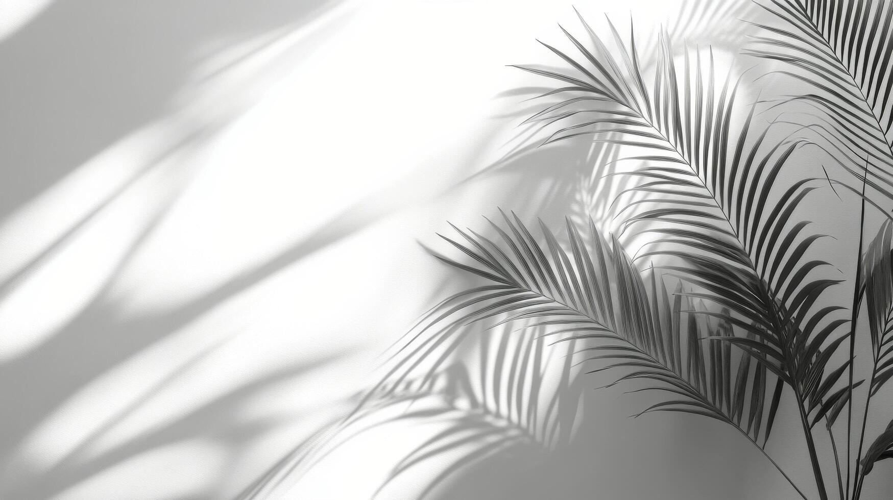 Shadows of palm leaves create a serene atmosphere in a minimalist space during daylight hours photo