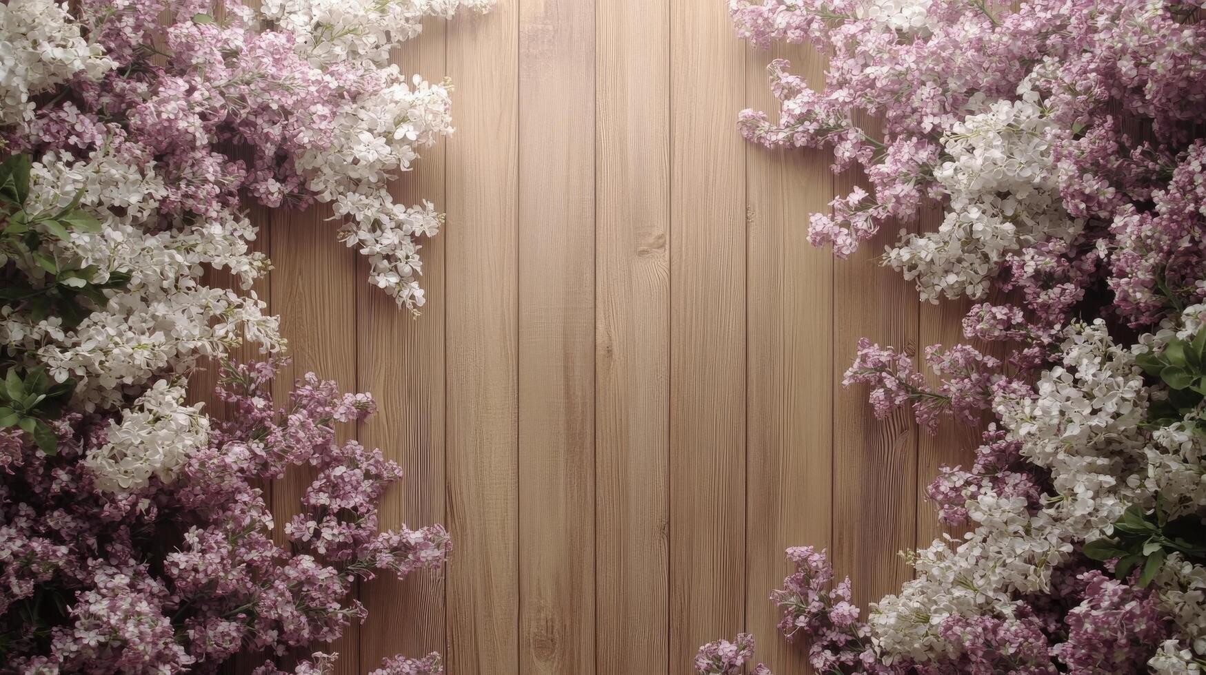 Colorful floral arrangement on wooden wall, showcasing a variety of flowers in soft hues, ideal for decoration photo