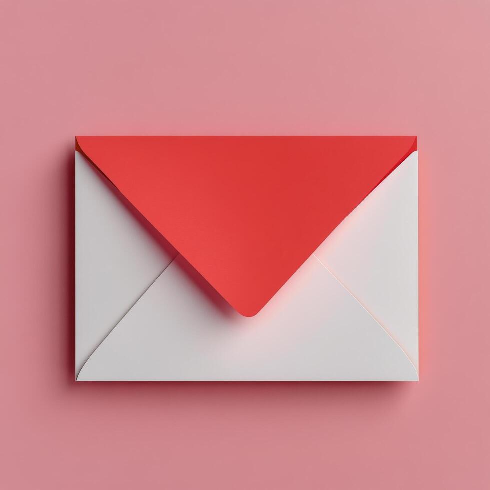 Colorful hearts surround a decorative envelope on a soft pink background for a romantic occasion or celebration photo