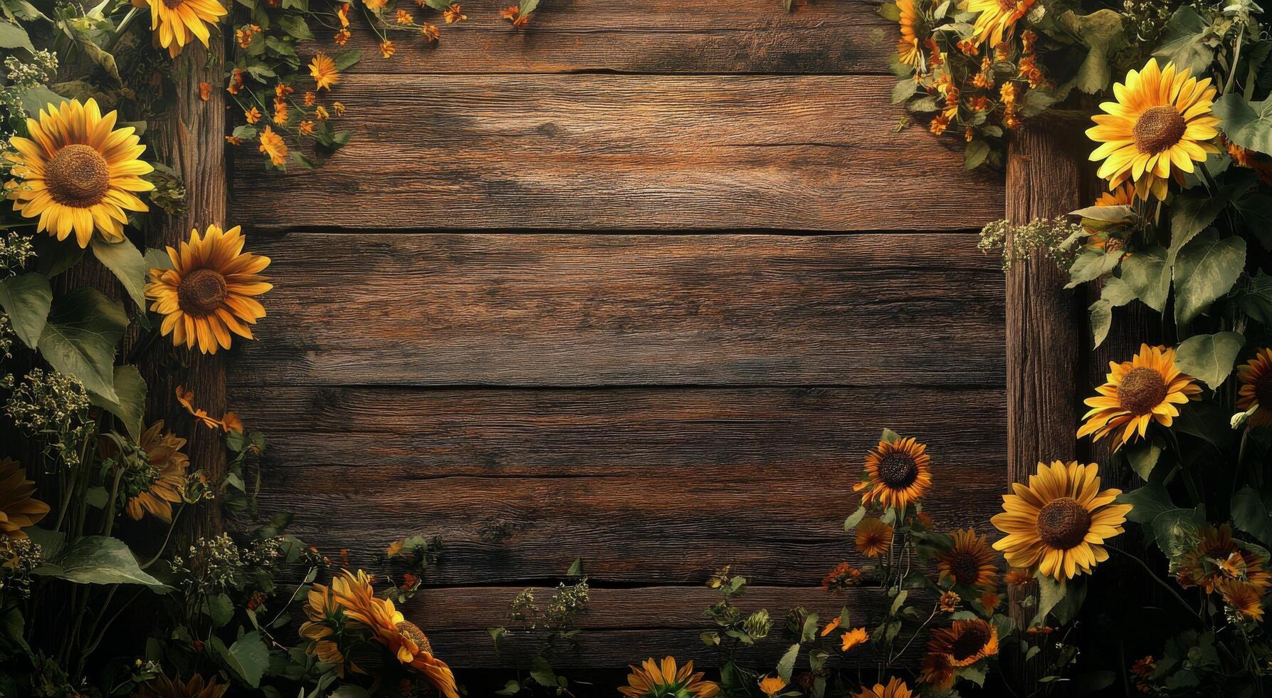 Colorful arrangement of autumn flowers and leaves on rustic wooden background ideal for seasonal decor and photo