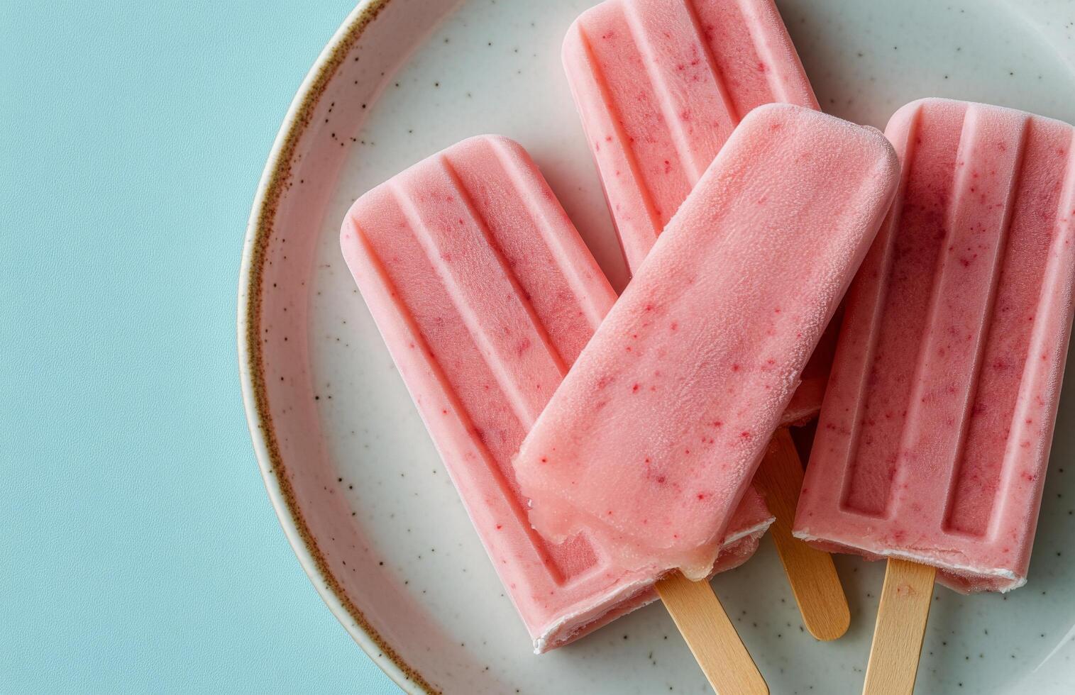 Delicious homemade strawberry popsicles made with fresh ingredients and served on a plate with mint leaves photo
