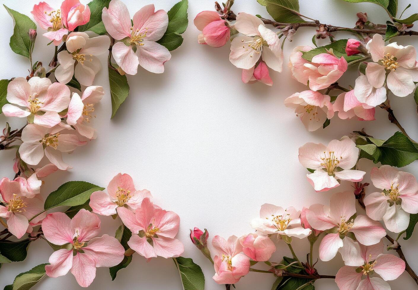 Young woman surrounded by pink flowers lying on a soft surface showcasing natural beauty and serene expression photo