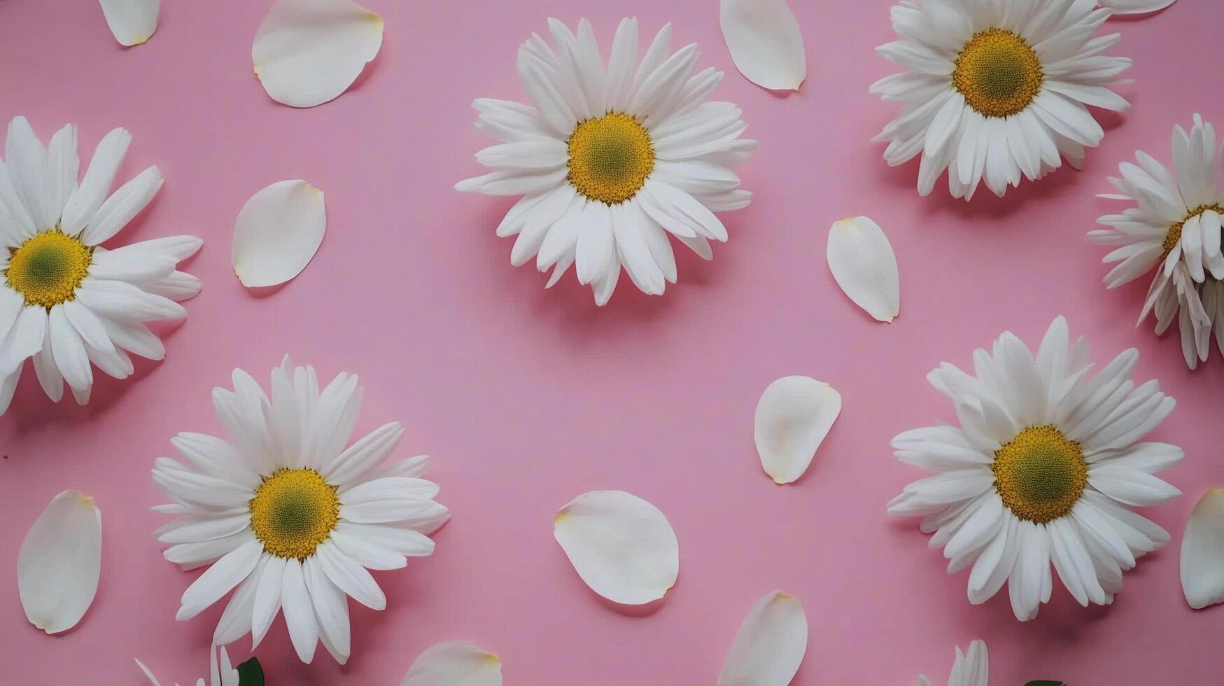 Delicate white petals scattered on a soft pink background, creating a serene and calming aesthetic ideal for photo