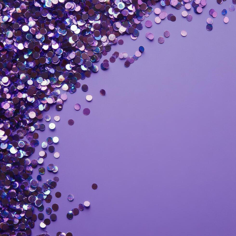 Shimmering purple sequins scattered across a vibrant background create a festive and playful atmosphere perfect photo