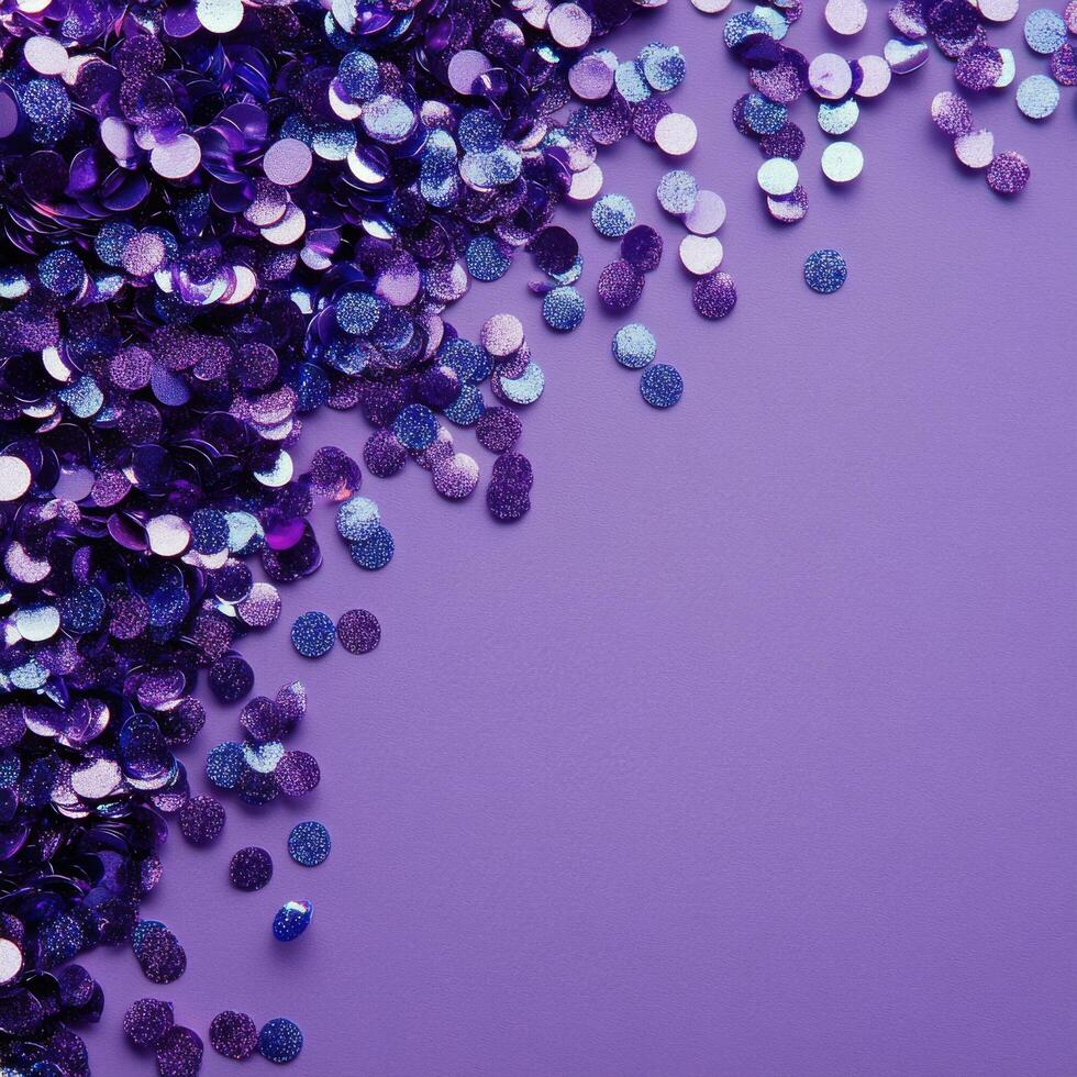 Shimmering purple sequins scattered across a vibrant background create a festive and playful atmosphere perfect photo