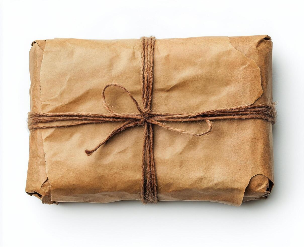 Wrapped gift box with twine ribbon showcasing a simple and elegant presentation for special occasions photo