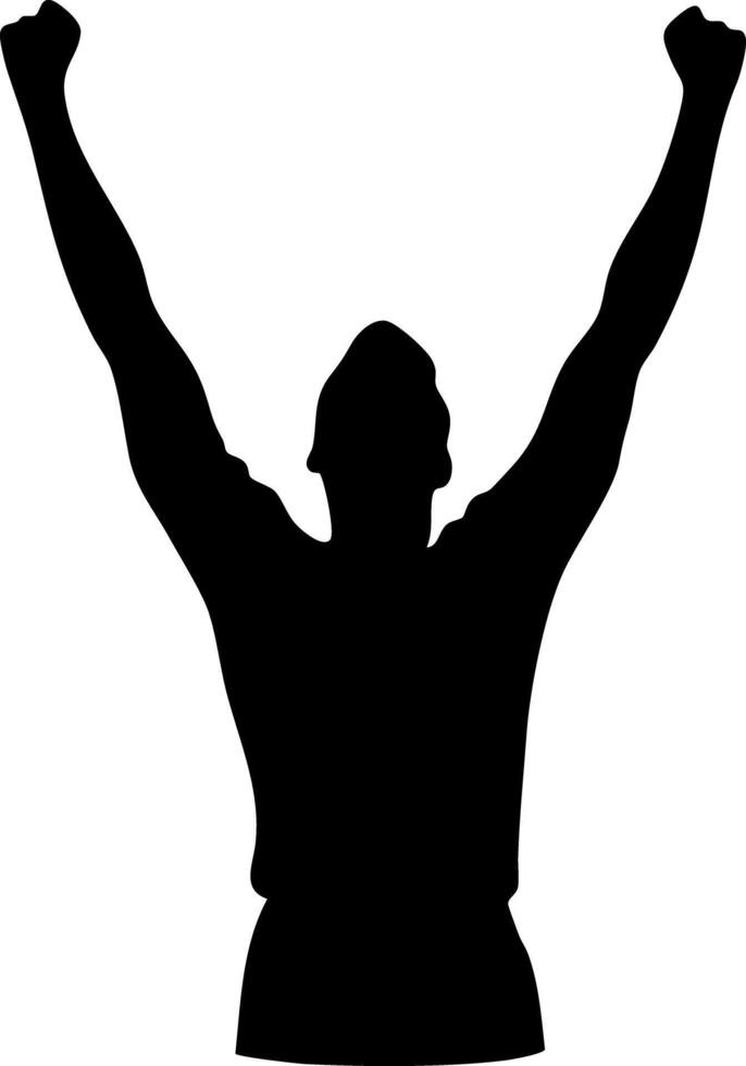 Silhouette of a person with arms raised in celebration. vector