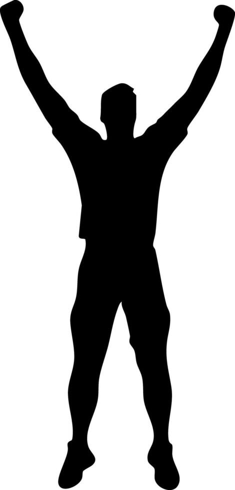Silhouette of a person celebrating with arms raised in victory. vector