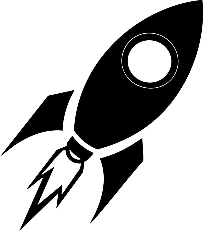 Black and white rocket icon silhouette on a transparent background. vector
