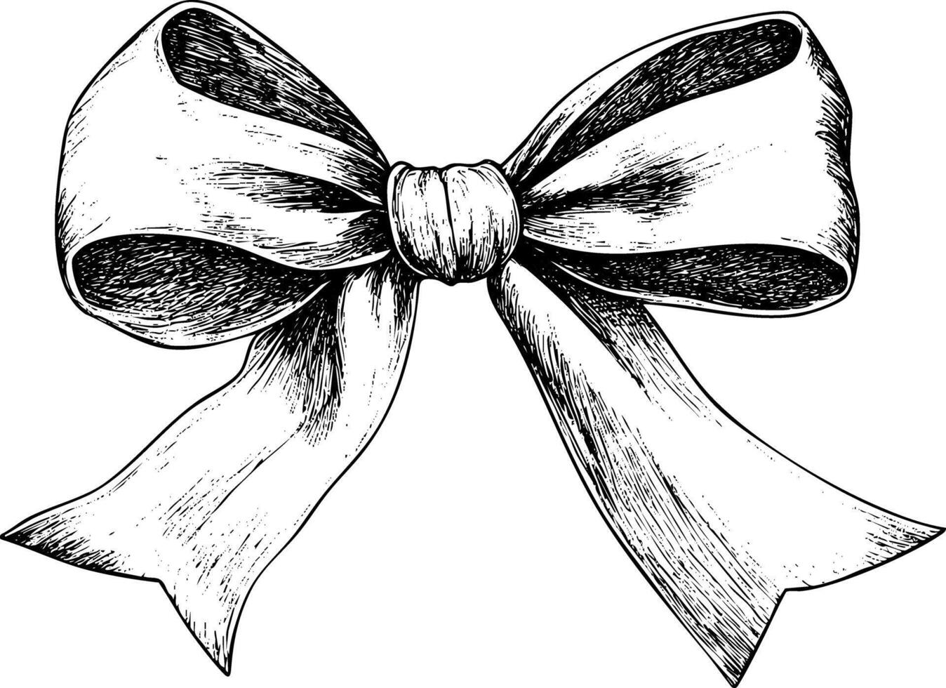 Black and white sketch of a decorative ribbon bow illustration. vector