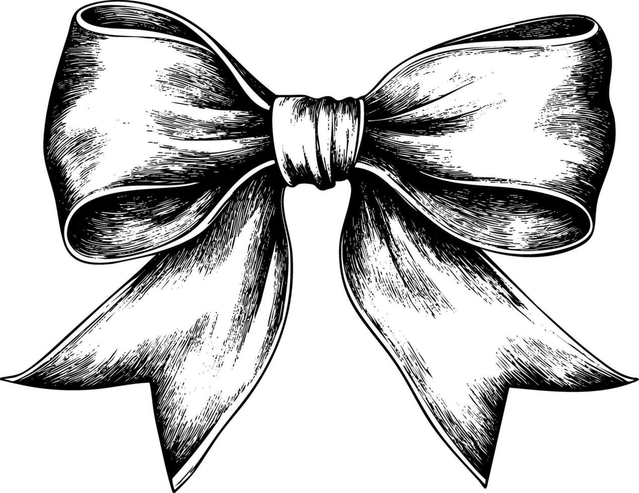 Vintage black and white illustration of a decorative ribbon bow. vector
