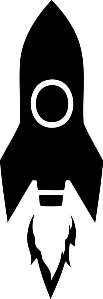 Black and white rocket icon symbolizing space travel and exploration. vector