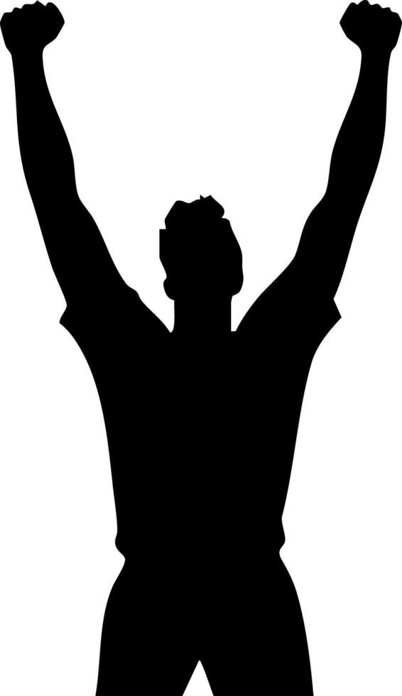 Silhouette of a man with raised arms celebrating victory or success. vector