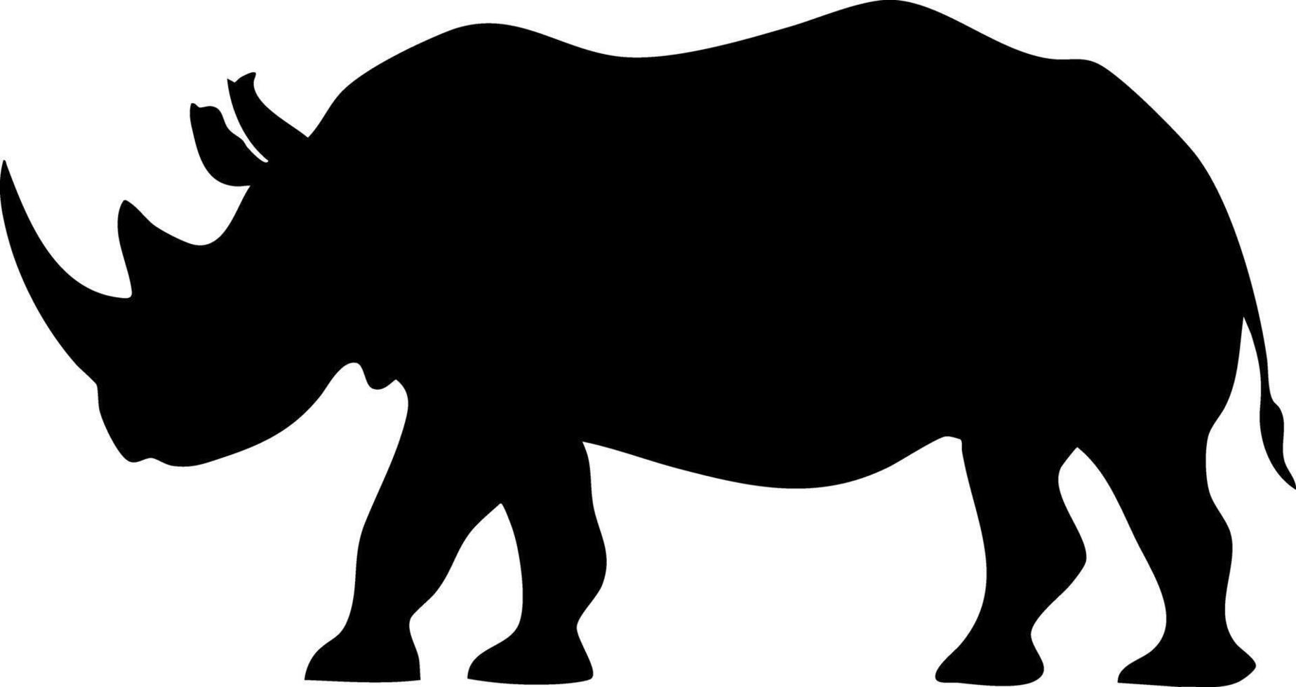 Black silhouette of a rhinoceros with prominent horns on white background. vector