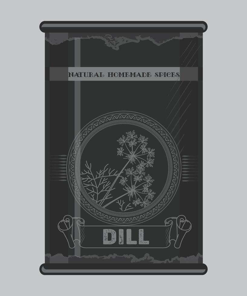 dill iron can with nutmeg spice in black color isolated on white background vector