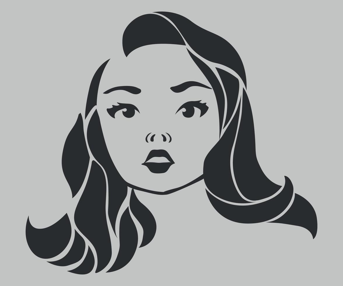black and white icon of girl face, silhouette of girl isolated vector